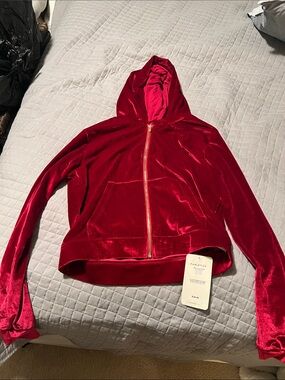 Fabletics Red Velvet Zip-Up Hooded Jacket - Womens